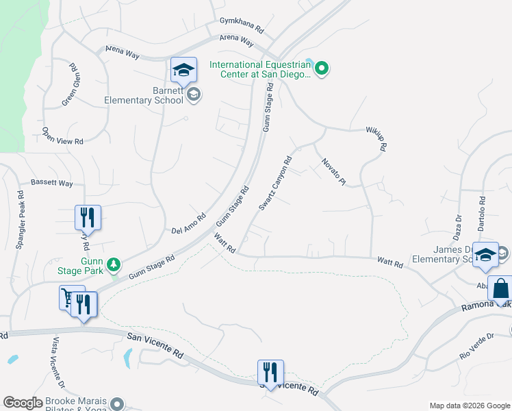 map of restaurants, bars, coffee shops, grocery stores, and more near 16252 Swartz Canyon Road in Ramona