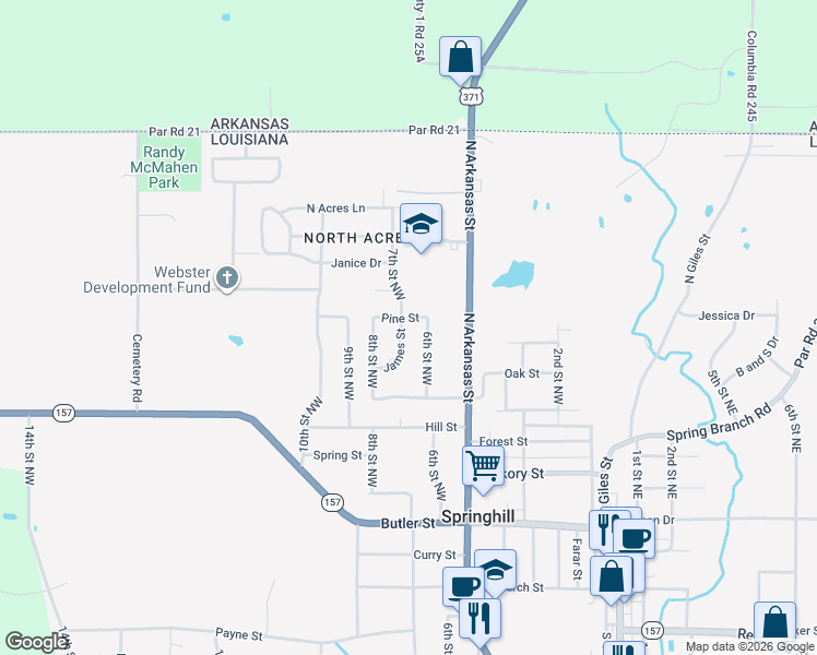 map of restaurants, bars, coffee shops, grocery stores, and more near 711 7th Street Northwest in Springhill