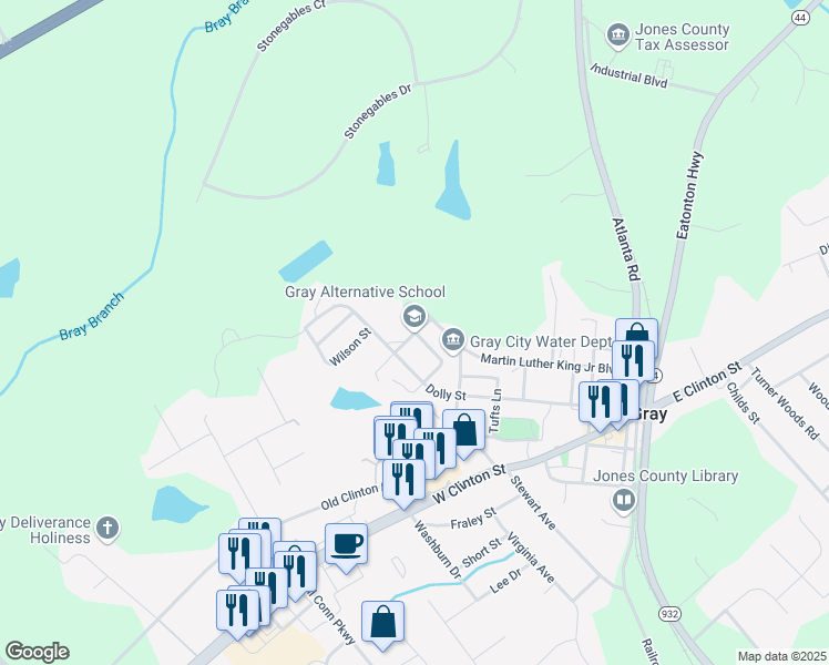 map of restaurants, bars, coffee shops, grocery stores, and more near 110 Maggie Califf Street in Gray