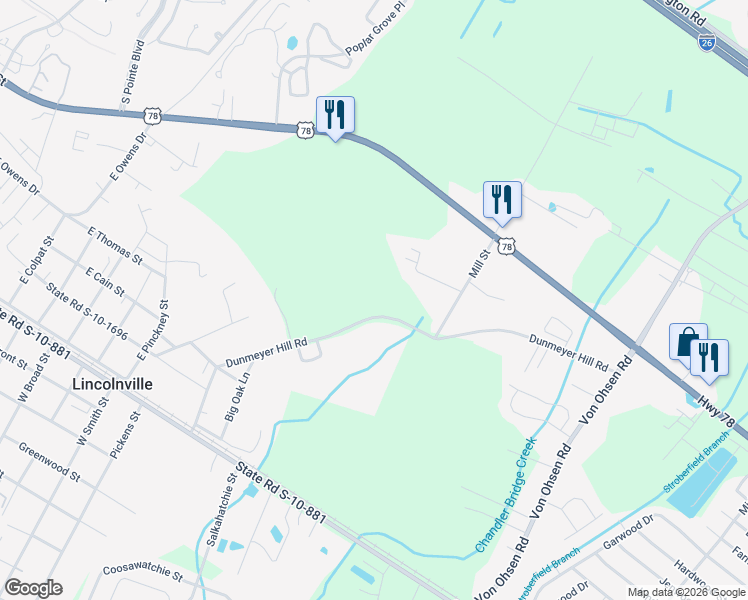 map of restaurants, bars, coffee shops, grocery stores, and more near 203 Dunmeyer Hill Road in Summerville