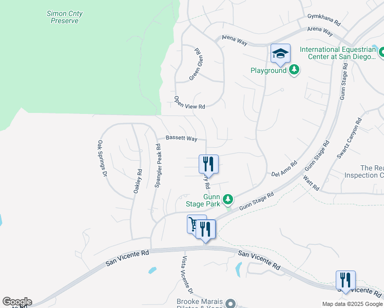 map of restaurants, bars, coffee shops, grocery stores, and more near 23540 Oriente Way in Ramona