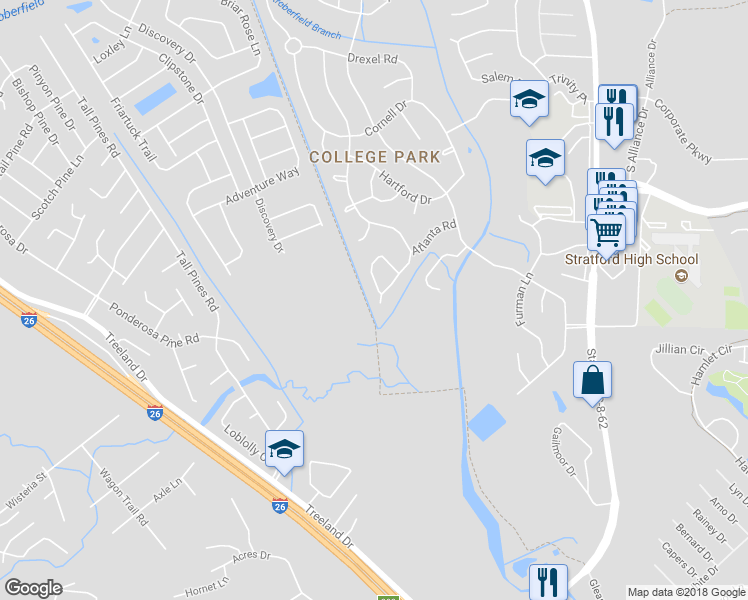 map of restaurants, bars, coffee shops, grocery stores, and more near 100 Emory Court in Ladson