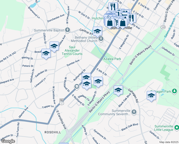map of restaurants, bars, coffee shops, grocery stores, and more near 710 U.S. 17 Alternate in Summerville