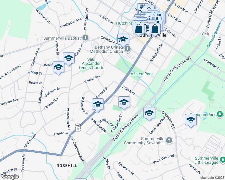 map of restaurants, bars, coffee shops, grocery stores, and more near 710 U.S. 17 Alternate in Summerville