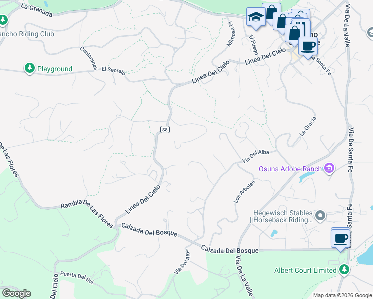 map of restaurants, bars, coffee shops, grocery stores, and more near 5616 La Sencilla in Rancho Santa Fe
