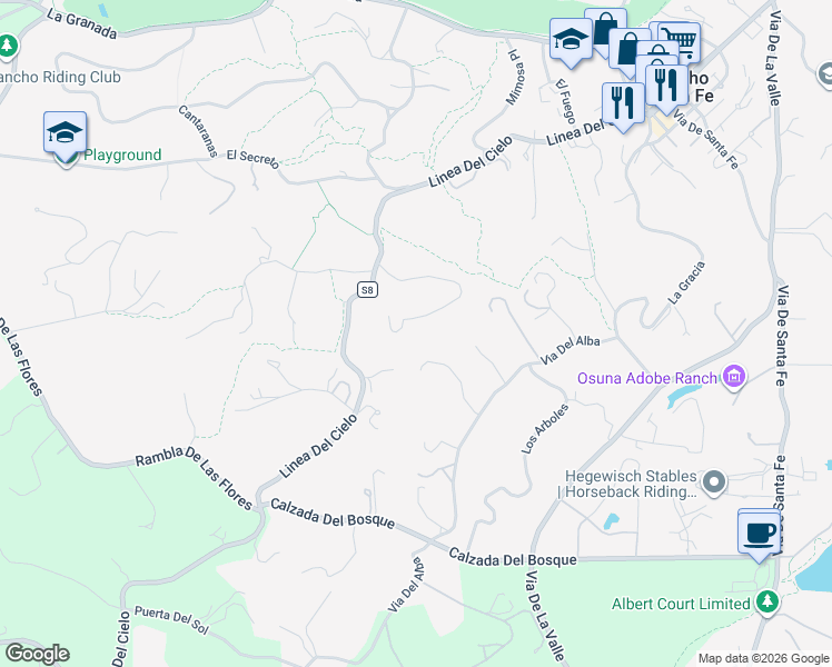 map of restaurants, bars, coffee shops, grocery stores, and more near 5616 La Sencilla in Rancho Santa Fe