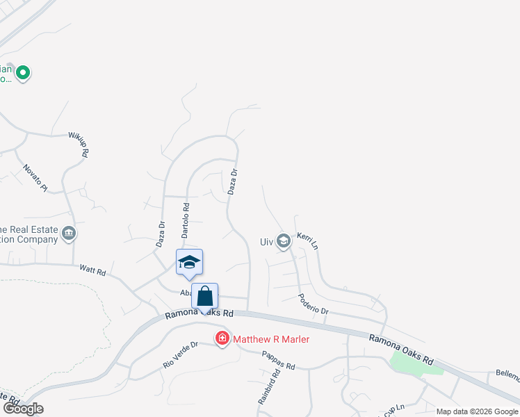 map of restaurants, bars, coffee shops, grocery stores, and more near 25045 Poderio Drive in Ramona