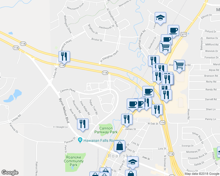 map of restaurants, bars, coffee shops, grocery stores, and more near 2004 Holley Parkway in Roanoke