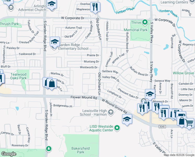 map of restaurants, bars, coffee shops, grocery stores, and more near 1237 Marina Court in Lewisville