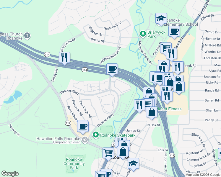 map of restaurants, bars, coffee shops, grocery stores, and more near 2008 Holley Parkway in Roanoke