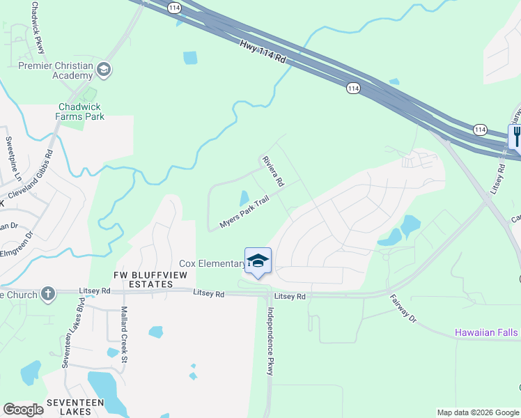 map of restaurants, bars, coffee shops, grocery stores, and more near 1036 Myers Park Trail in Roanoke