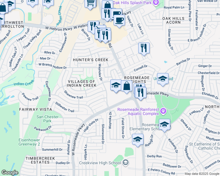 map of restaurants, bars, coffee shops, grocery stores, and more near 1029 Seminole Trail in Carrollton
