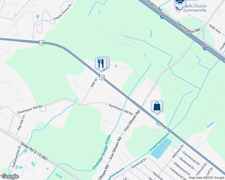 map of restaurants, bars, coffee shops, grocery stores, and more near 10359 U.S. 78 in Summerville