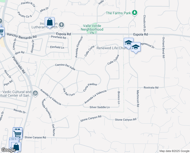 map of restaurants, bars, coffee shops, grocery stores, and more near 13059 Camino Del Valle in Poway