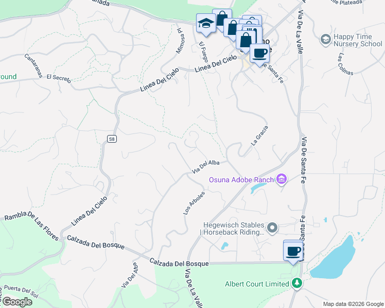 map of restaurants, bars, coffee shops, grocery stores, and more near 16346 Via Del Alba in Rancho Santa Fe