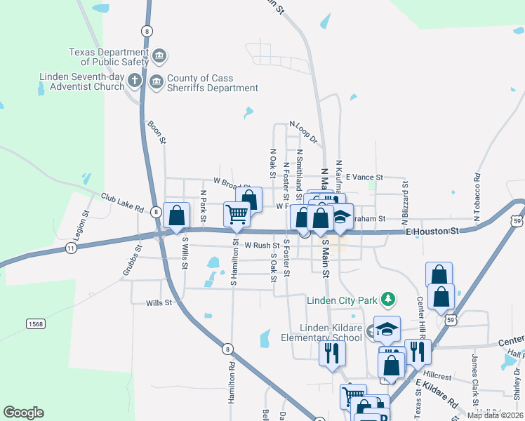 map of restaurants, bars, coffee shops, grocery stores, and more near 602 West Houston Street in Linden