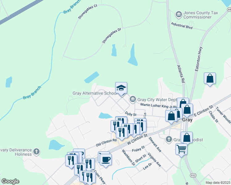 map of restaurants, bars, coffee shops, grocery stores, and more near 110 Maggie Califf Street in Gray