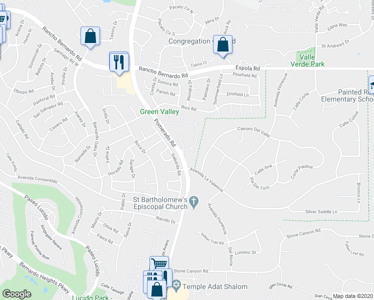 map of restaurants, bars, coffee shops, grocery stores, and more near 12751 Caminito Cancion in San Diego