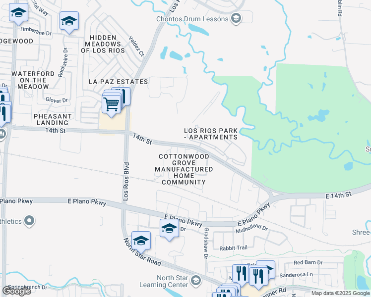 map of restaurants, bars, coffee shops, grocery stores, and more near 4701 14th Street in Plano