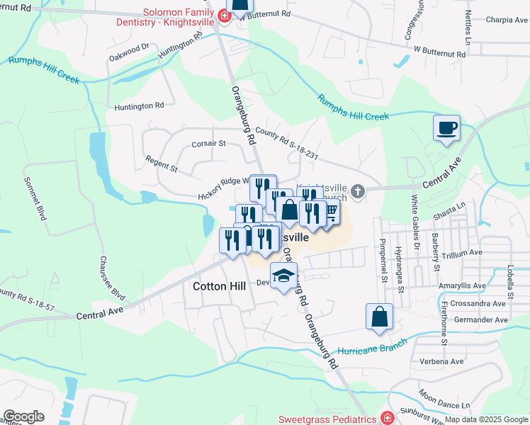 map of restaurants, bars, coffee shops, grocery stores, and more near 847 Orangeburg Road in Summerville