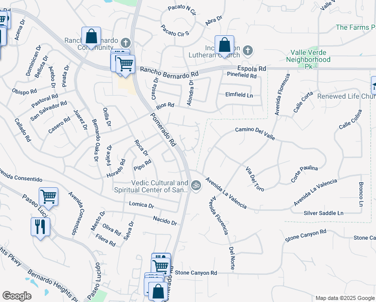 map of restaurants, bars, coffee shops, grocery stores, and more near 12751 Caminito Cancion in San Diego