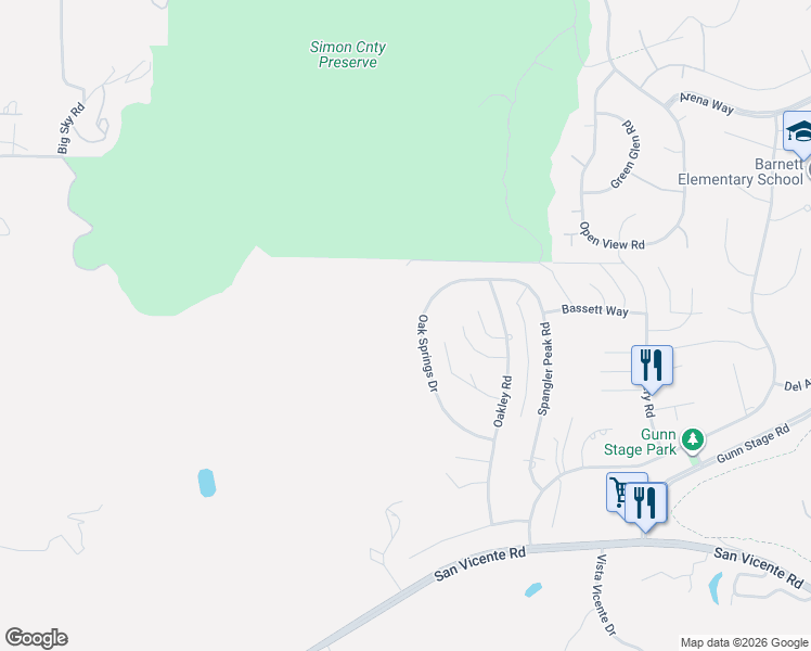 map of restaurants, bars, coffee shops, grocery stores, and more near 16306 Oak Springs Drive in Ramona