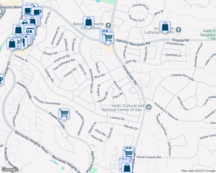 map of restaurants, bars, coffee shops, grocery stores, and more near 12468 Horado Road in San Diego