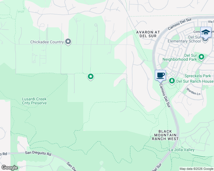 map of restaurants, bars, coffee shops, grocery stores, and more near 8108 Trailside Road in San Diego