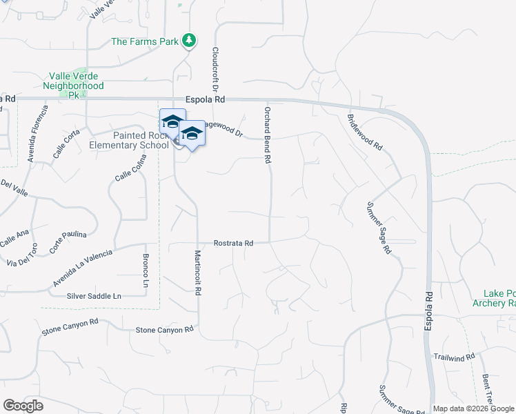 map of restaurants, bars, coffee shops, grocery stores, and more near 16538 Orchard Bend Road in Poway