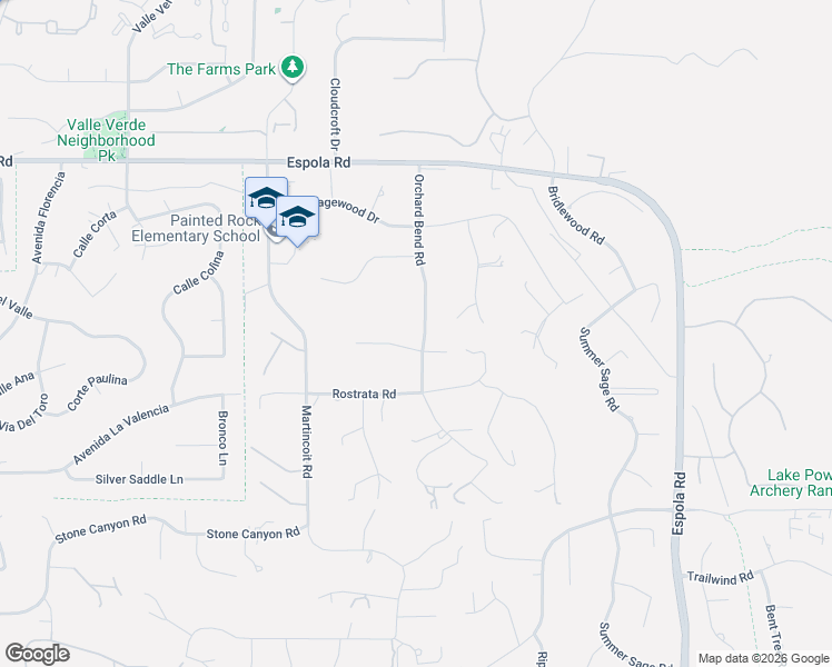 map of restaurants, bars, coffee shops, grocery stores, and more near 16538 Orchard Bend Road in Poway