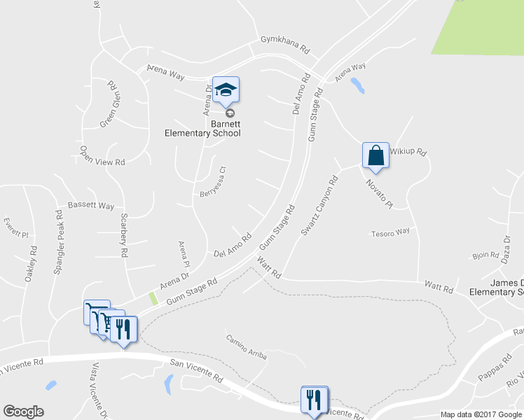 map of restaurants, bars, coffee shops, grocery stores, and more near 24034 Del Amo Place in Ramona