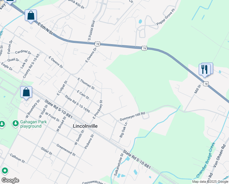 map of restaurants, bars, coffee shops, grocery stores, and more near 168 East Pinckney Street in Summerville