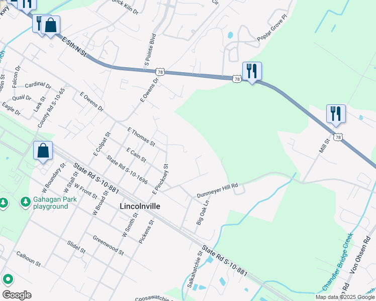 map of restaurants, bars, coffee shops, grocery stores, and more near 168 E Pinckney St in Summerville