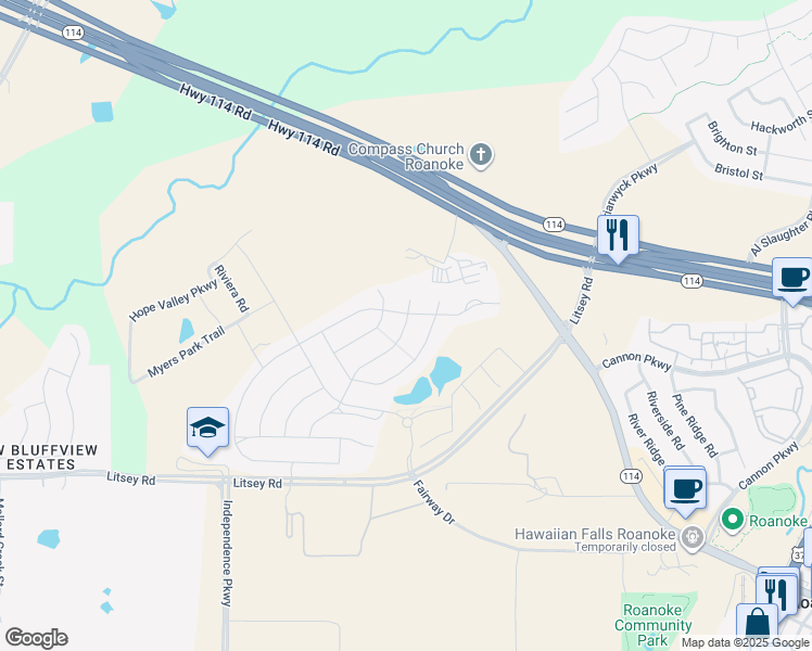 map of restaurants, bars, coffee shops, grocery stores, and more near 1148 Broadmoor Way in Roanoke