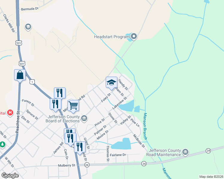 map of restaurants, bars, coffee shops, grocery stores, and more near 1084 Habersham Street in Louisville