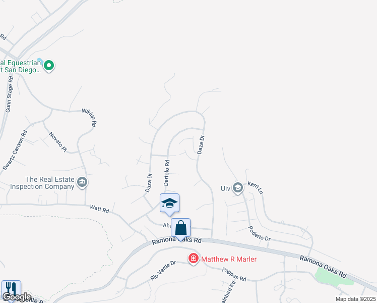 map of restaurants, bars, coffee shops, grocery stores, and more near 24920 Via Lopez Court in Ramona