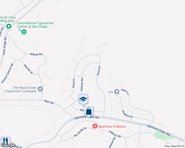 map of restaurants, bars, coffee shops, grocery stores, and more near 24920 Via Lopez Court in Ramona