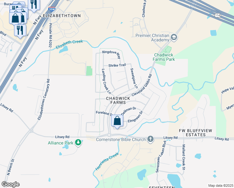 map of restaurants, bars, coffee shops, grocery stores, and more near 4024 Knighterrant in Roanoke