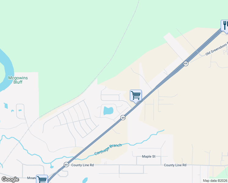 map of restaurants, bars, coffee shops, grocery stores, and more near 16478 South Pointe Lane in Moundville