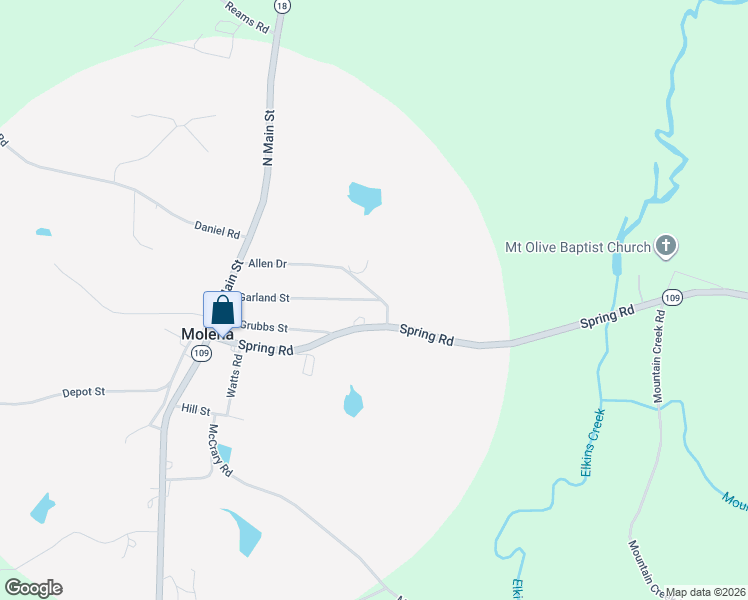 map of restaurants, bars, coffee shops, grocery stores, and more near 71 Garland Street in Molena