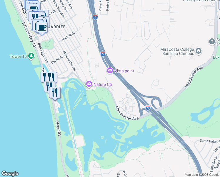 map of restaurants, bars, coffee shops, grocery stores, and more near 2726 Mackinnon Ranch Road in Encinitas