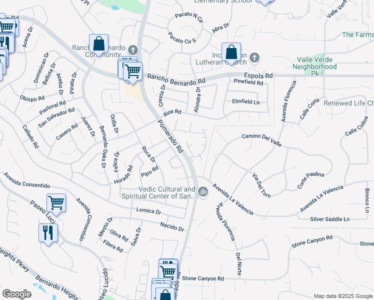 map of restaurants, bars, coffee shops, grocery stores, and more near 12751 Caminito Cancion in San Diego