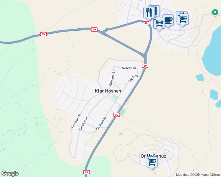 map of restaurants, bars, coffee shops, grocery stores, and more near 101 Yahalom Street in Kfar Hoshen