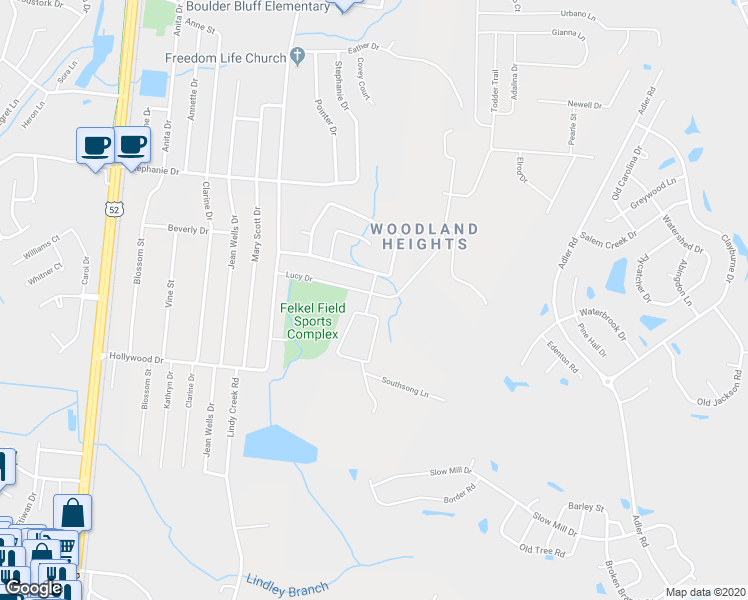 map of restaurants, bars, coffee shops, grocery stores, and more near 104 Pine Ridge Drive in Goose Creek