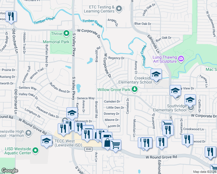 map of restaurants, bars, coffee shops, grocery stores, and more near 2044 Biscayne Dr in Lewisville