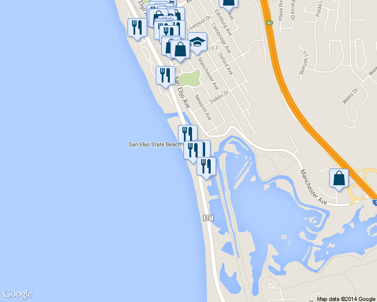 map of restaurants, bars, coffee shops, grocery stores, and more near 2526 South Coast Highway 101 in Cardiff By The Sea