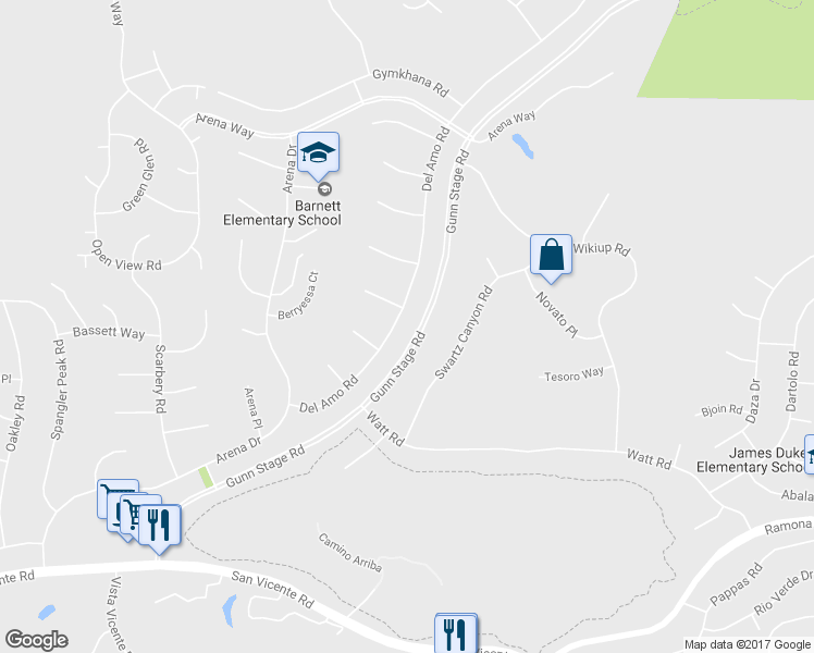 map of restaurants, bars, coffee shops, grocery stores, and more near 24069 Del Amo Road in Ramona