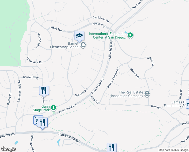 map of restaurants, bars, coffee shops, grocery stores, and more near 24069 Del Amo Road in Ramona