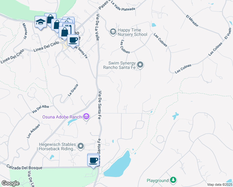 map of restaurants, bars, coffee shops, grocery stores, and more near 6364 El Sicomoro in Rancho Santa Fe