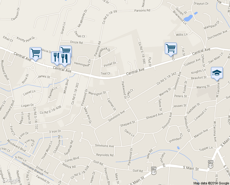 map of restaurants, bars, coffee shops, grocery stores, and more near 621 Parkwood Drive in Summerville